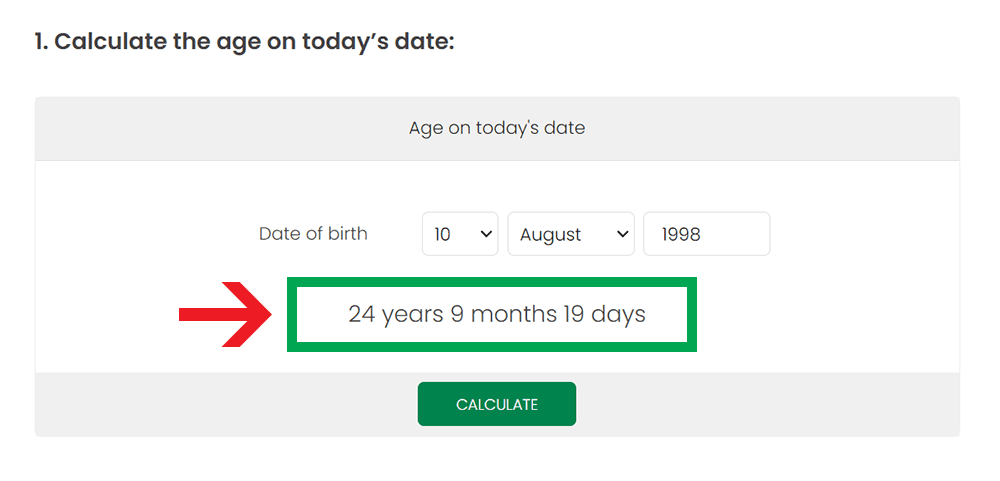 Age calculation on today's date