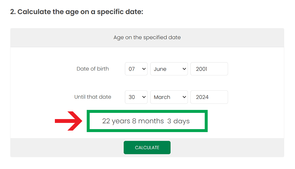 Age calculation on specified date
